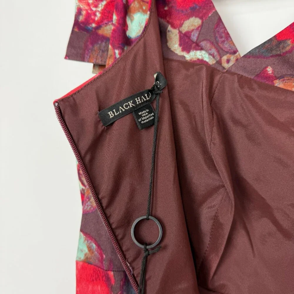 NWT Black Halo Jackie O Sheath Dress Red French Rose Floral Print Size 2